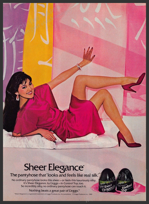 L'eggs Sheer Elegance 1980s Print Advertisement 1984 Legs "Feels like real silk" Fetch-the-Paper