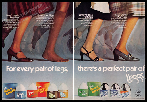 L'eggs Sheer Energy 1970s Print Ad (2 pages) 1977 Pantyhose Hosiery Legs Women L'eggs Sheer Energy