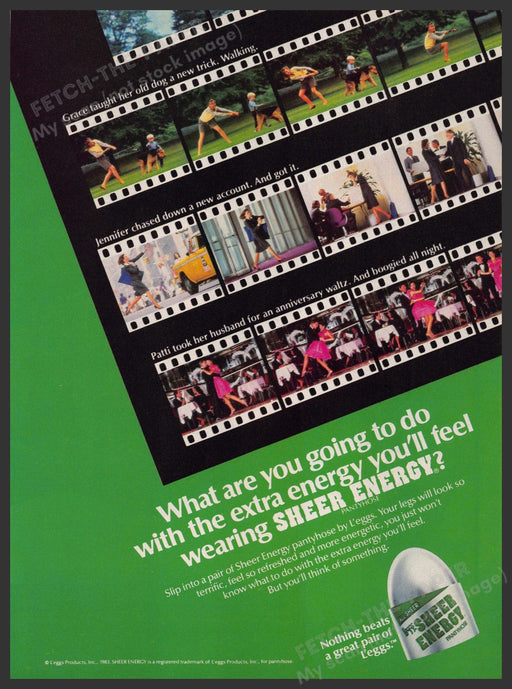 L'eggs Sheer Energy 1980s Print Advertisement 1983 Legs Movie Strip Film Hosiery Fetch-the-Paper