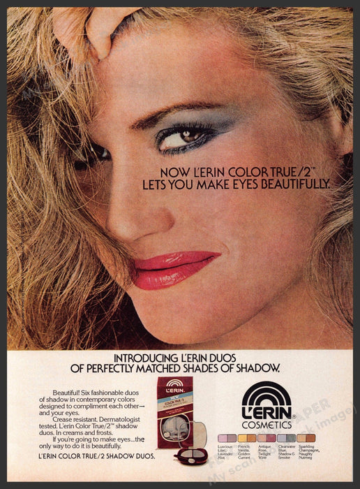 L'erin Cosmetics 1980s Print Advertisement 1981 Duos Shadow Make Eyes Beautiful L'erin