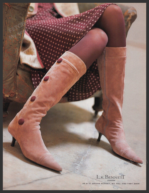 L.K. Bennett Boots 2000s Print Advertisement Ad 2003 Legs Sitting in Chair Fetch-the-Paper