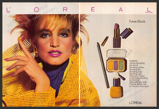L'Oreal 1980s Magazine Print Advertisement (2 pages) 1985 Future Shock Colors L'Oreal