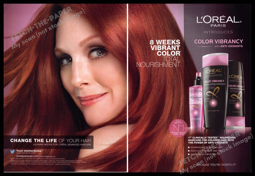 L'Oreal 2010s Print Advertisement (2 pages) 2013 Julianne Moore Actress Redhead L'Oreal