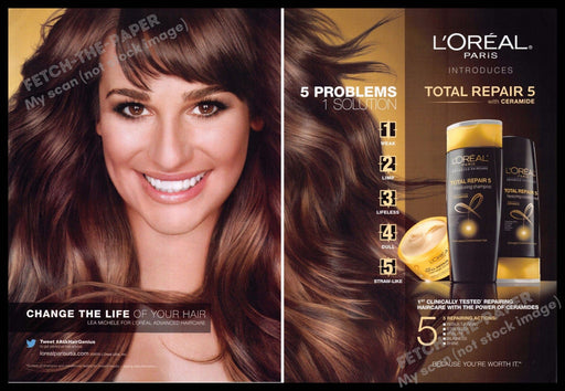 L'Oreal 2010s Print Advertisement (2 pages) 2013 Lea Michele Glee Actress Hair L'Oreal