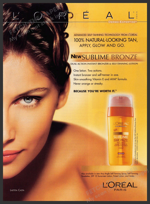 L'Oreal Sublime Bronze 2000s Print Advertisement 2005 Laetitia Casta Tan Skin Fetch-the-Paper