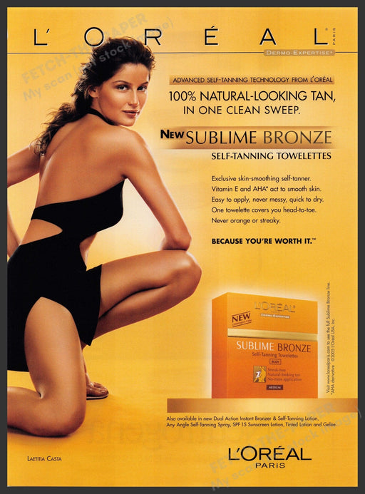 L'Oreal Sublime Bronze Tan Laetitia Casta 2000s Print Advertisement 2005 Legs Fetch-the-Paper