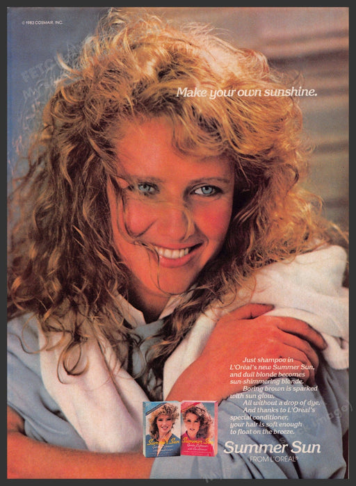 L'Oreal Summer Sun 1980s Print Advertisement 1983 Hair Sun Shimmering Blonde Fetch-the-Paper