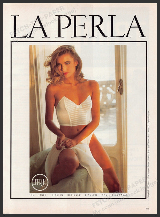 La Perla Lingerie 1980s Print Advertisement Ad 1987 Beautiful Blonde Fetch-the-Paper