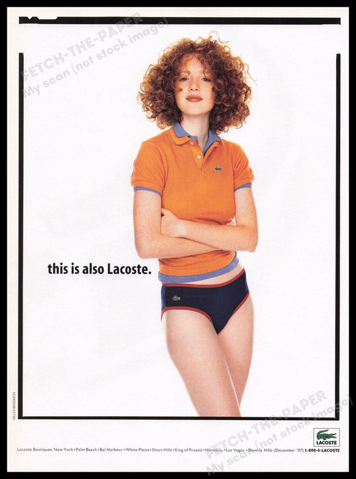 Lacoste Underwear 1990s Print Advertisement Ad 1997 Legs Cute Redhead Fetch the Paper!