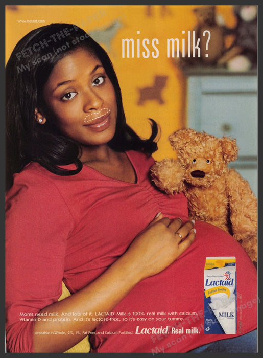 Lactaid No Milk Mustache 2000s Print Advertisement 2004 Pregnant Woman Fetch-the-Paper