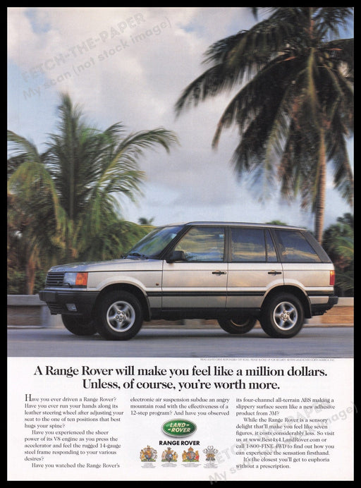 Land Range Rover 1990s Print Advertisement Ad 1999 "Feel like a million dollars" Fetch the Paper!