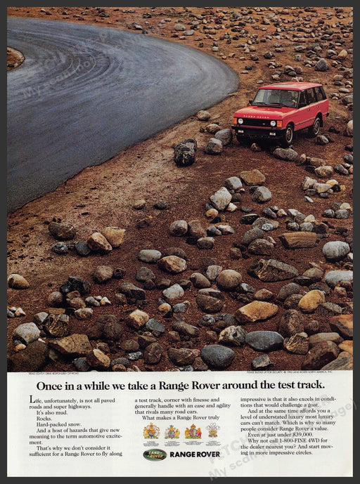 Land Rover Range Rover 1990s Print Advertisement Ad 1992 Rocky Test Track Fetch-the-Paper
