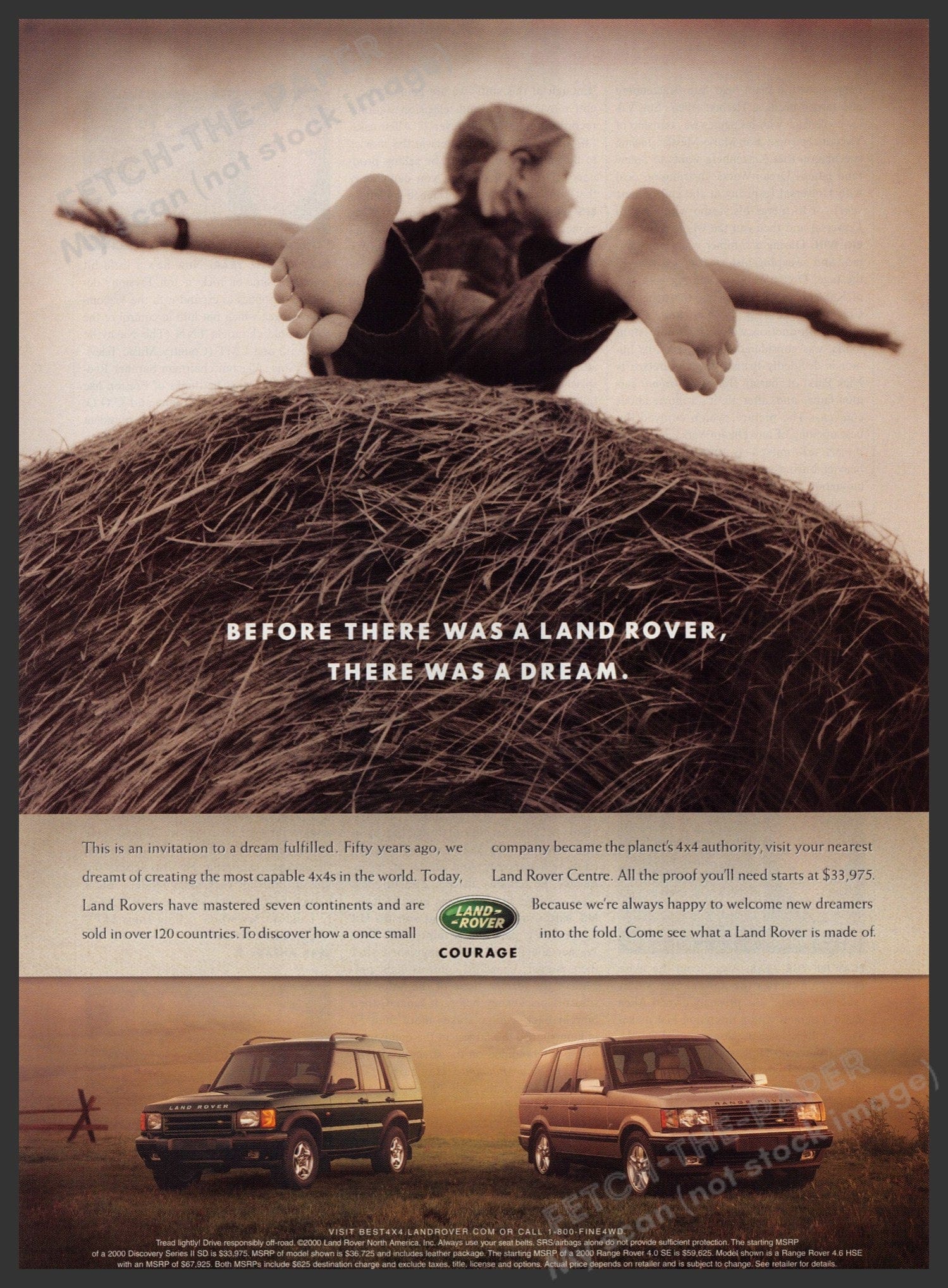 Land Rover SUV 2000s Print Ad - Little Girl on Hay Bale — Fetch-the-Paper