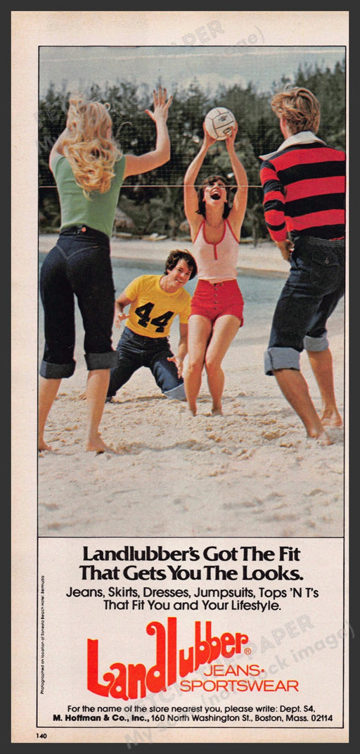 Landlubber Jeans 1970s Print Advertisement 1977 Friends Beach Volleyball Landlubber