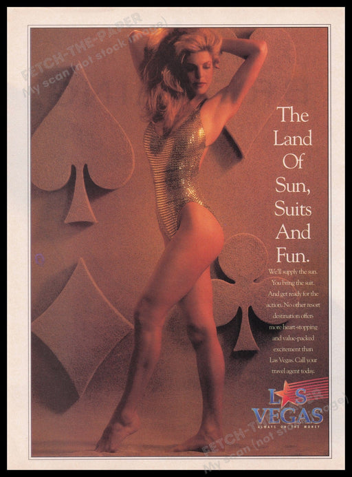 Las Vegas Travel Promo 1990s Print Advertisement Ad 1993 Legs Girl Swim Suit Fetch the Paper!