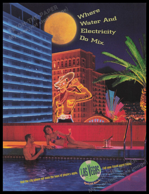 Las Vegas Travel Promo 1990s Print Advertisement Ad 1997 Colorful Fetch the Paper!