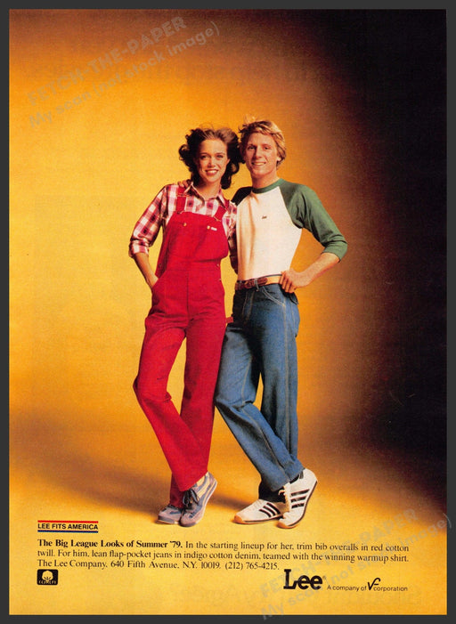 Lee Jeans 1970s Print Advertisement 1979 "The Big League" Looks Overalls Flap Lee Jeans