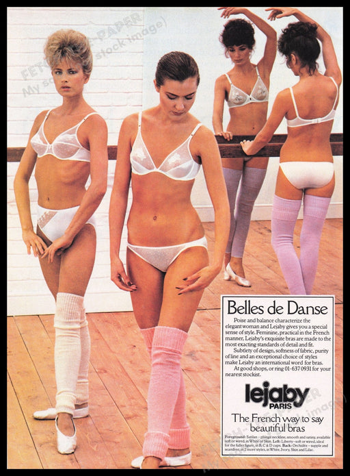 Lejaby Lingerie 1980s Print Advertisement Ad 1982 Leg Warmers Ballerinas Fetch the Paper!