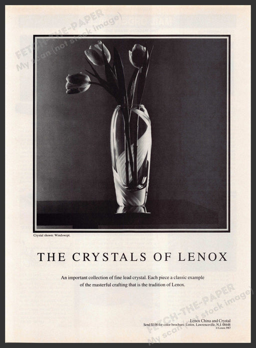 Lenox 1980s Print Advertisement 1989 Windswept Vase with Tulips Lenox