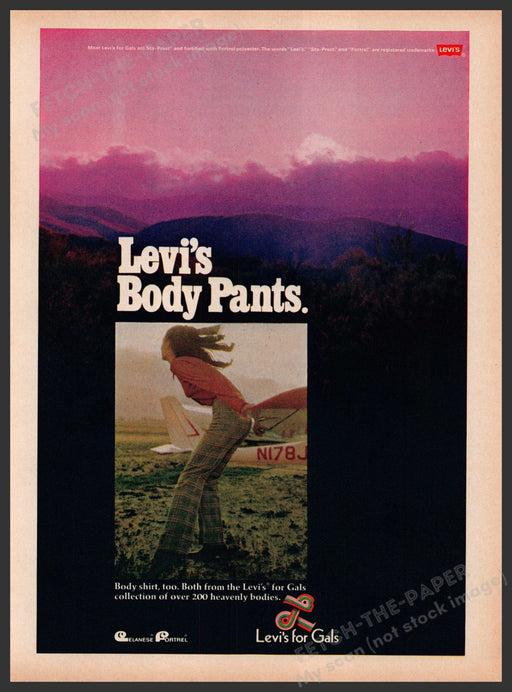Levi's Body Pants for Gals Clothing 1960s Print Advertisement Ad 1969 Airplane Fetch the Paper!
