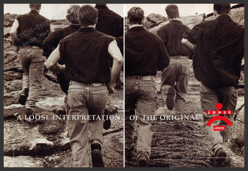 Levi's Loose Jeans 1990s Print Advertisement Ad (2 Pg) 1992 Running Men Fetch-the-Paper
