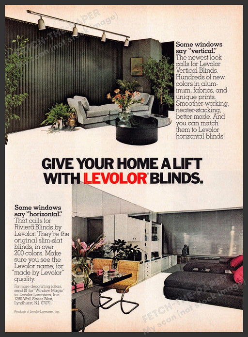Levolor 1980s Magazine Print Ad 1981 Blinds Vertical Horizontal Riviera Fetch-the-Paper
