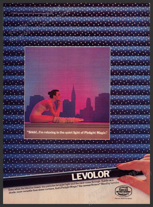 Levolor 1980s Print Advertisement Ad 1984 Riviera Blind Pinlight Magic Fetch-the-Paper