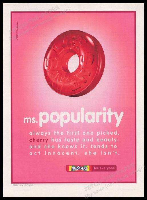 Life Savers Candy 2000s Print Advertisement Ad 2002 Ms. Popularity Fetch the Paper!