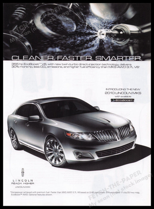 Lincoln MKS Car 2000s Print Advertisement Ad 2009 "Cleaner Faster Smarter" Fetch the Paper!