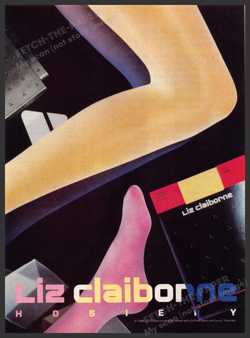 Liz Claiborne 1980s Print Advertisement 1986 Hosiery Colors Feet Legs Fetch-the-Paper