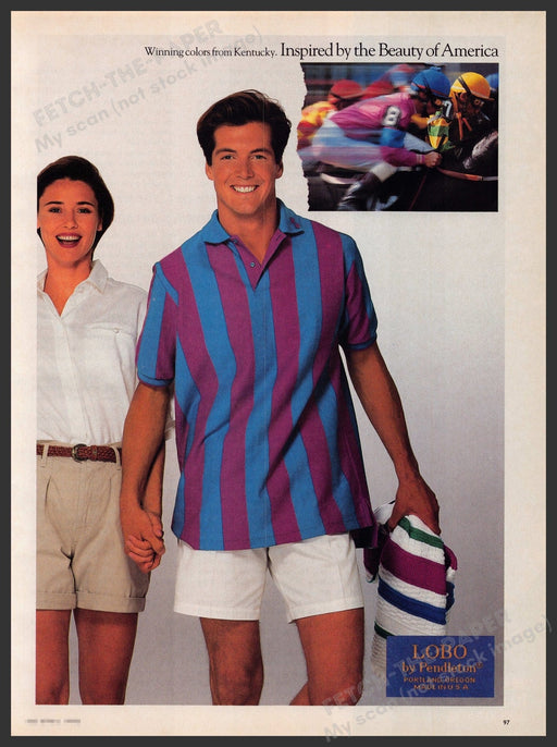 Lobo by Pendleton Clothing 1990s Print Advertisement Ad 1992 Kentucky Derby Fetch-the-Paper