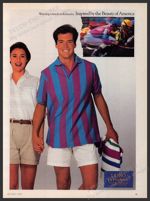 Lobo by Pendleton Clothing 1990s Print Advertisement Ad 1992 Kentucky Derby Fetch-the-Paper
