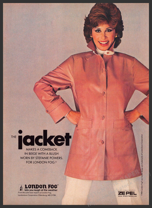 London Fog Stefanie Powers 1980s Print Advertisement 1984 "The Jacket" Fetch-the-Paper