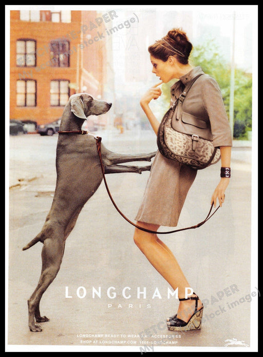 Longchamp 2010s Magazine Print Advertisement 2012 Legs Weimaraner Dog Walking Longchamp