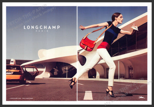 Longchamp Paris 2010s Print Ad (2 page) 2013 Model Running Airport Fetch-the-Paper