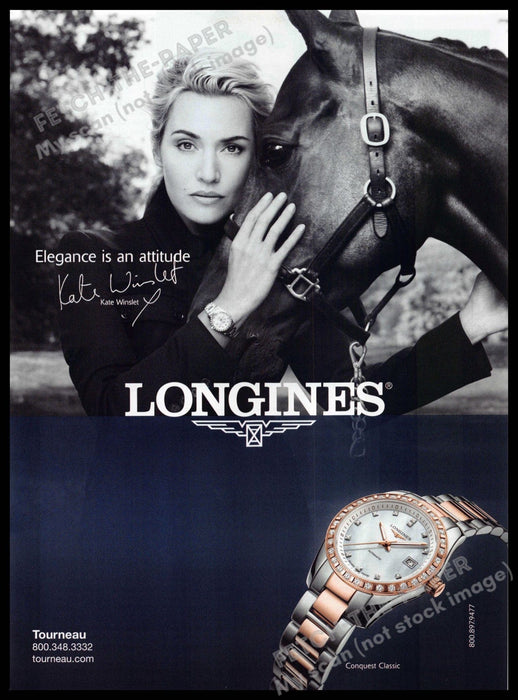 Longines 2010s Magazine Print Ad 2014 Kate Winslet "Elegance is an attitude" Longines