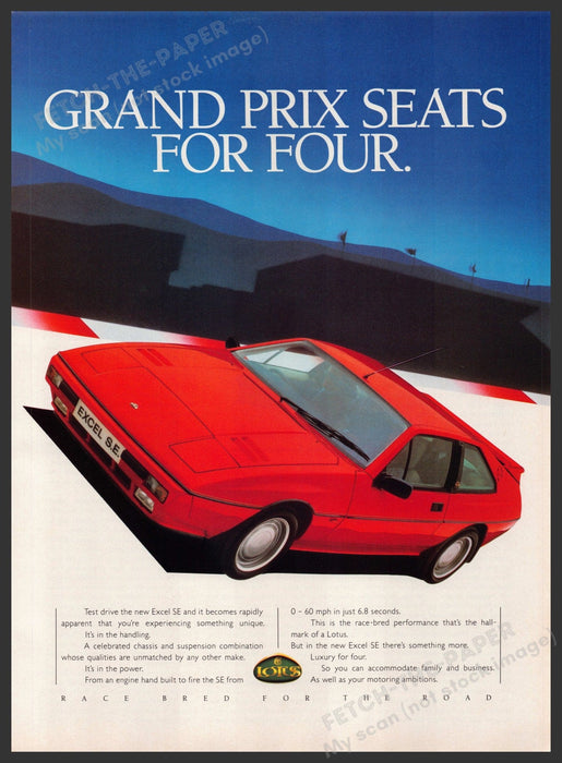 Lotus Excel SE Car 1980s Print Advertisement Ad 1986 Fetch-the-Paper