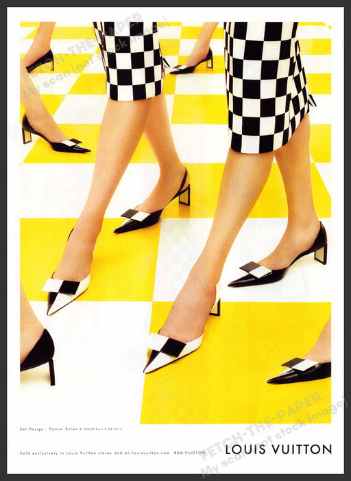 Louis Vuitton Footwear 2010s Print Advertisement 2013 Legs Yellow Checkered Fetch-the-Paper
