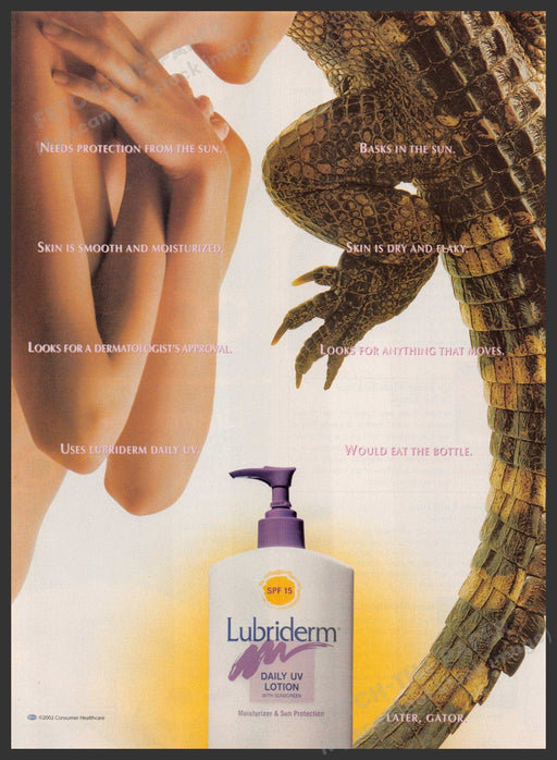 Lubriderm Skincare 2000s Print Advertisement 2002 Bare Daily UV Lotion Fetch-the-Paper
