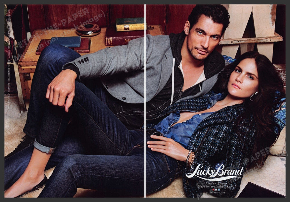Lucky Brand Jeans Clothing 2000s Print Advertisement Ad (2 pages) 2013 Couple Fetch the Paper!
