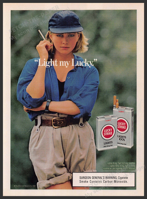 Lucky Strike 1980s Print Advertisement 1987 "Light my Lucky" Girl Attitude Lucky Strike