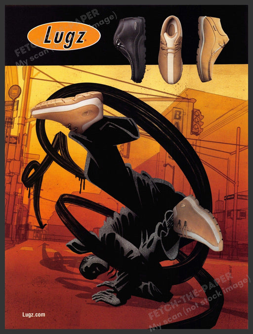 Lugz Footwear 2000s Print Advertisement 2002 Breakdancing Fetch-the-Paper