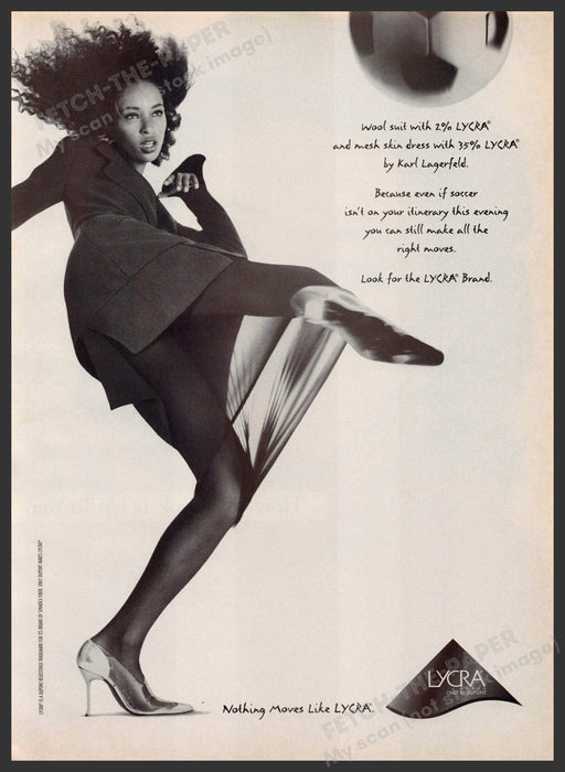 Lycra Stretch Karl Lagerfeld Soccer Kick 1990s Print Advertisement 1995 Fetch-the-Paper