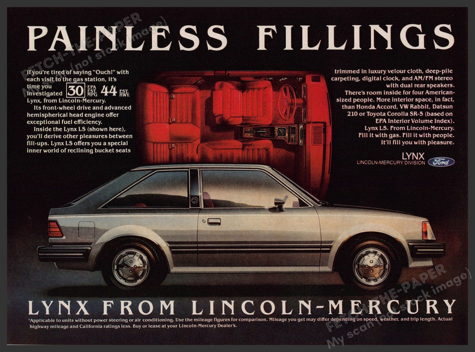 Lynx Lincoln-Mercury Car 1980s Print Advertisement 1981 MPG Gas Fetch-the-Paper