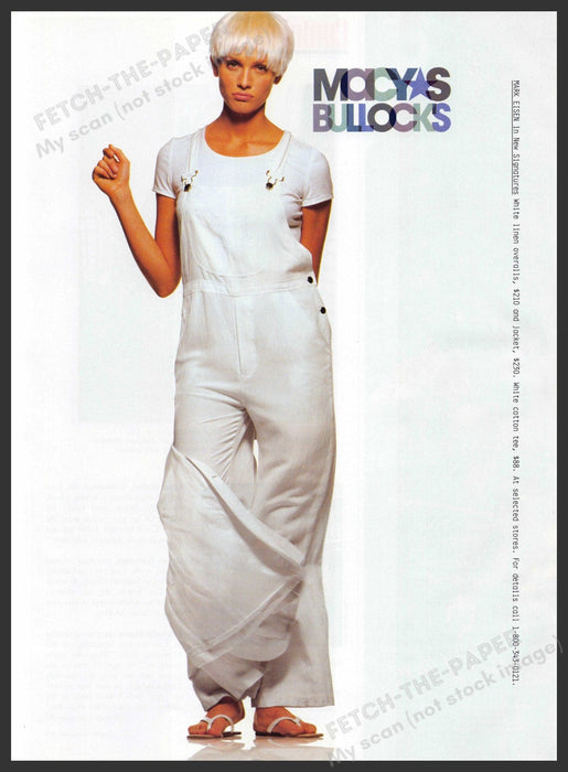 Macy's Bullocks 1990s Print Advertisement 1994 Mark Eisen White Overalls Fetch-the-Paper