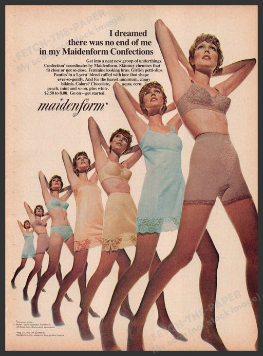 Maidenform Lingerie 1960s Print Advertisement Ad 1969 Legs Confections Fetch the Paper!