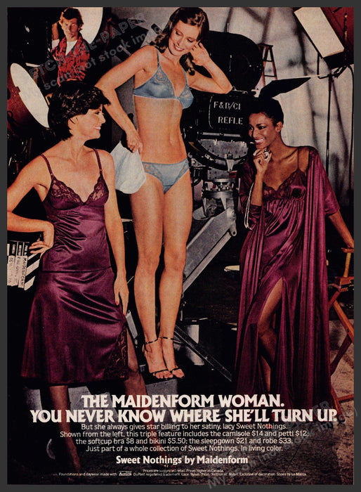 Maidenform Sweet Nothings 1980s Print Advertisement 1981 Lingerie Movie Set Fetch-the-Paper