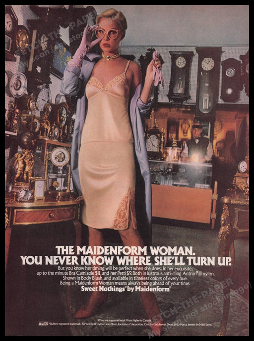 Maidenform Sweet Nothings 1980s Print Advertisement Ad 1980 Clock Shop Fetch the Paper!
