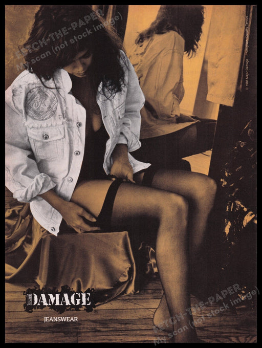 Major Damage Jeanswear 1980s Print Advertisement Ad 1988 Thigh High Legs Fetch the Paper!
