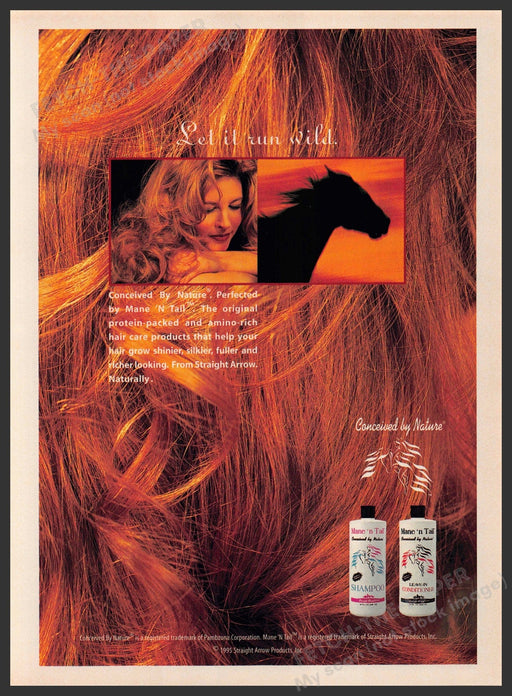Mane 'n Tail 1990s Print Advertisement 1995 "Let it run wild"  (Not the product) Mane 'n Tail